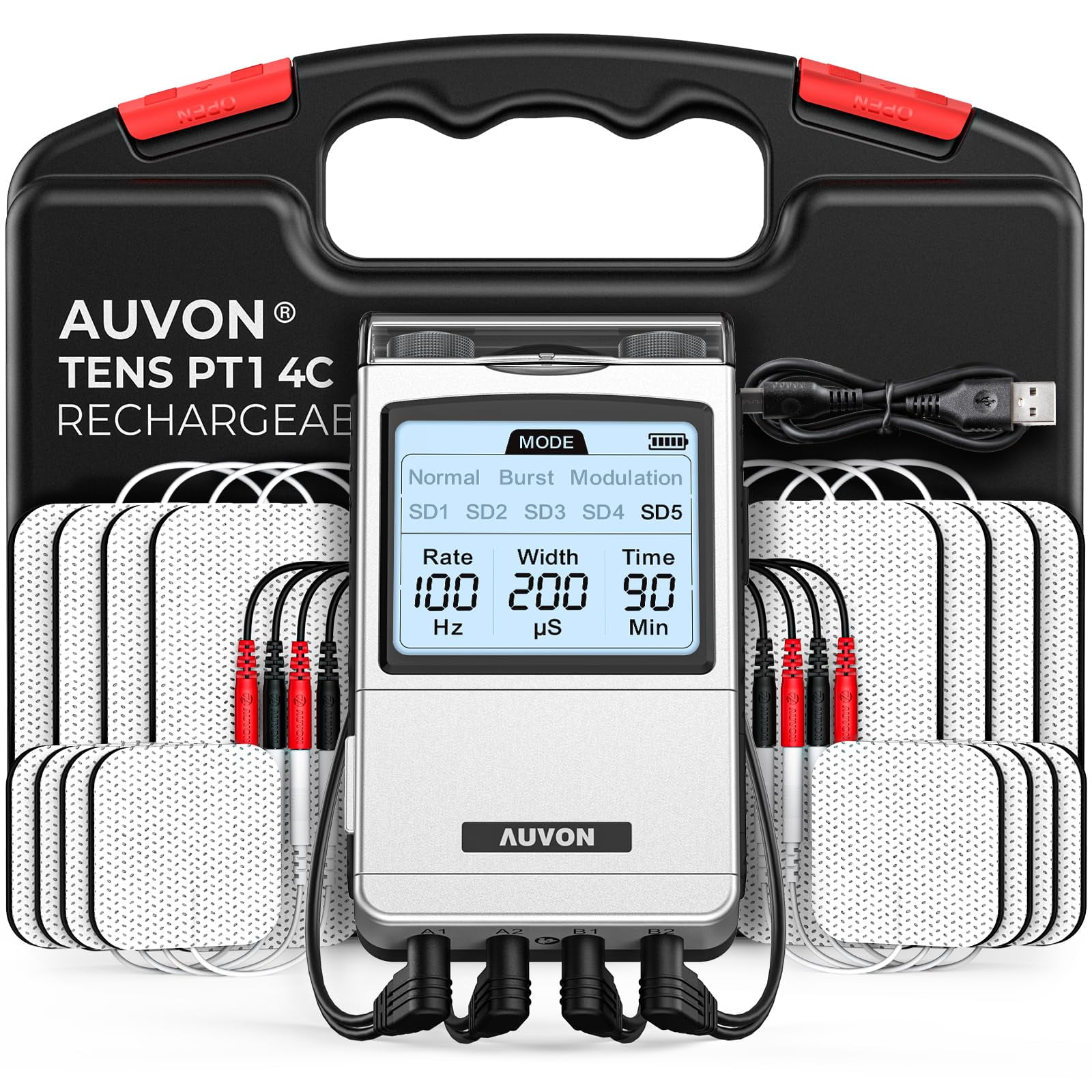 Estimulador Muscular Auvon Recargable De 4 Canales Tens Unit