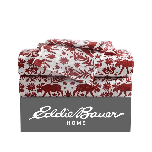 Juego de sábanas de franela Eddie Bauer, tamaño doble, 100% algodón, color rojo