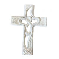 Magideal - Escultura Artística De Cruz De Madera Tallada Con Corazones Huecos Entrelazados, Espiritualidad De Fe Para Graduación, Hogar, Día De San Valentín , Grande Blanco