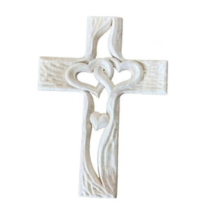 Magideal - Escultura Artística De Cruz De Madera Tallada Con Corazones Huecos Entrelazados, Espiritualidad De Fe Para Graduación, Hogar, Día De San Valentín , Grande Blanco