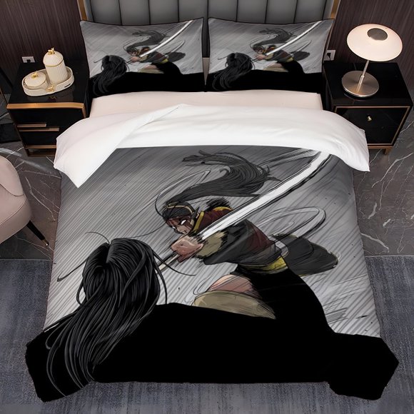 3pcs Sword Fighting North Sword Jianghu K-Style Printed Bedding Set Soft Duvet Cover and 2 Pillowcases