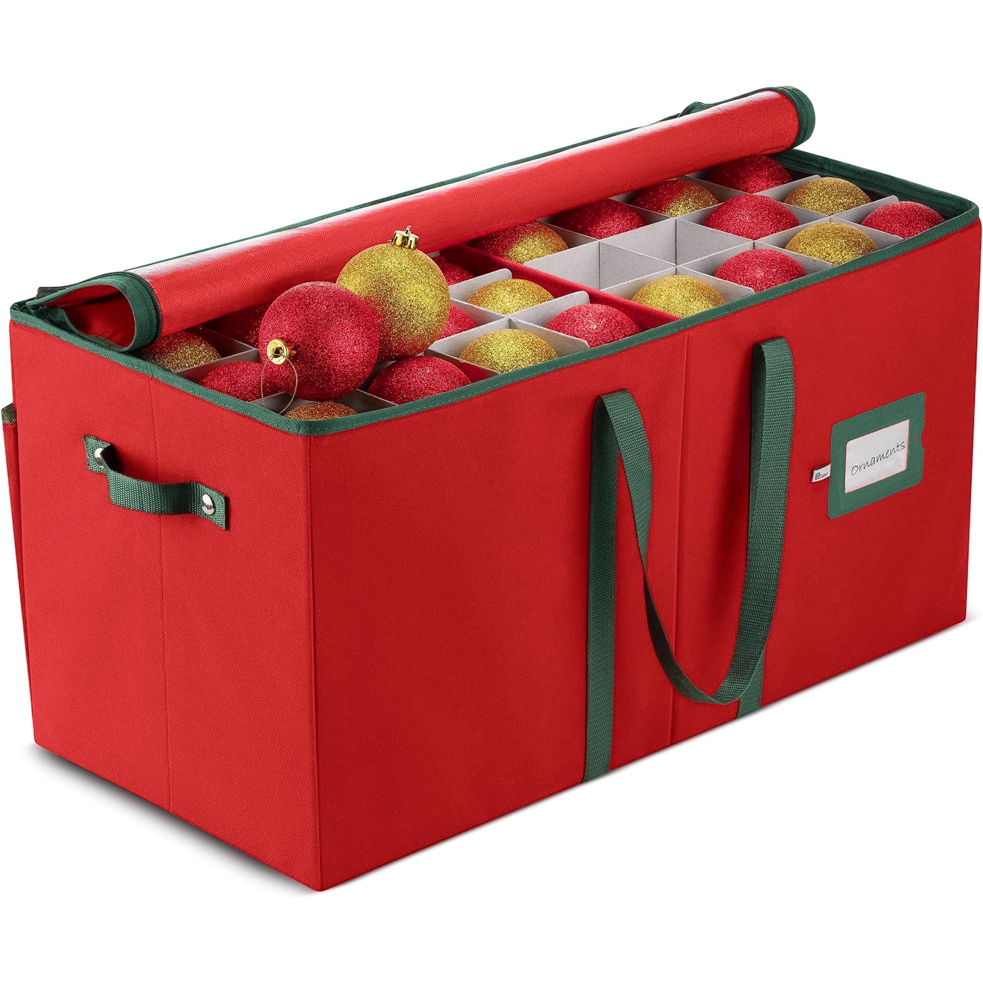 Caja De Almacenamiento Zober Para Adornos Navideños, Tamaño Grande, Color Rojo, 128 Adornos