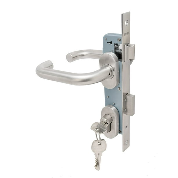 Cerradura de embutir para puerta de aluminio o perfil metálico, acceso principal u oficina. Cilindro ambos lados. Manillas ambos lados Modelo: TINA. SKU: SDE280-AI.KIT.TINA