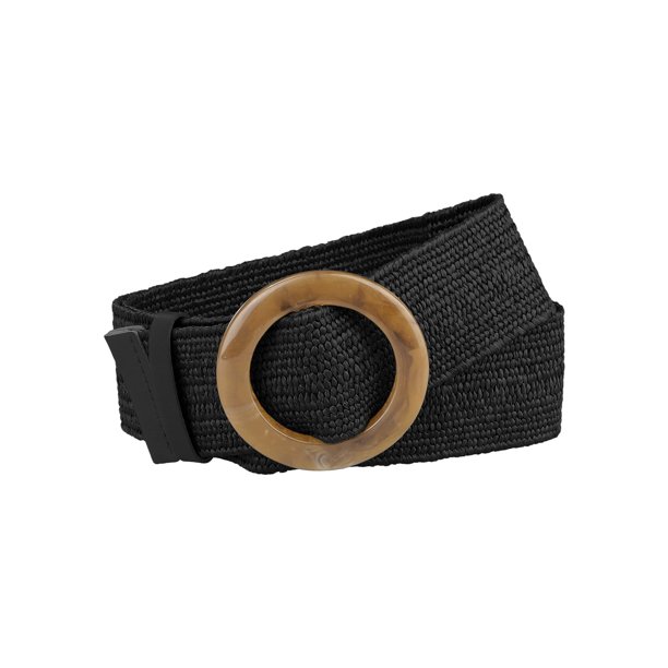 INSPIRE CHIC Cinturones Anchos Elásticos de Mujer, Hebilla Redonda de Ratán de Paja para Vestido 60-85cm/23.62-33.46" Negro