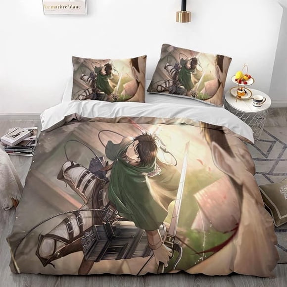 Invad-e on Tita-n Eren Levy-i Anime Soft-t 3D Printe -- d Duvet Co-ver Bedding- Set with -Co-mfort-er Cover
