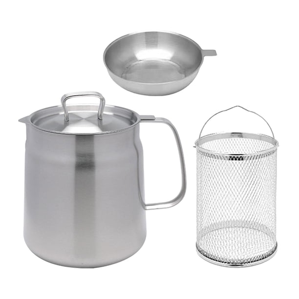 Olla Freidora De Acero Inoxidable Con Tapa Para Almacenamiento De Aceites Aros De Cebolla Hirviendo 2L