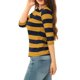 thumbnail image 4 of INSPIRE CHIC Camisetas a Rayas de Regreso a Clases para Mujer Ajuste Ceñido Mangas al Codo Cuello de Barco Talla M Mostaza Azul Marino, 4 of 7