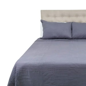 Chantilly - Cubrecama Prewash Cuadros Bordado King Gris Acero