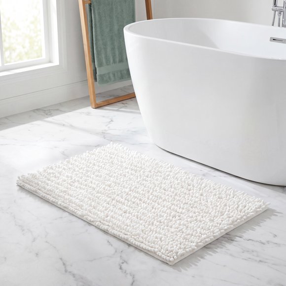REGALWOVEN Alfombras de Baño de Chenilla Antideslizantes, Alfombra de Baño Lavable y Suave, para Suelo de Baño Blanco 16' x 26'