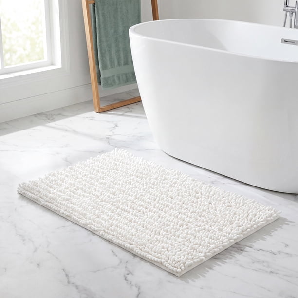 REGALWOVEN Alfombras de Baño de Chenilla Antideslizantes, Alfombra de Baño Lavable Suave, para Suelo de Baño Blanco 20' x 32'