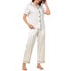 thumbnail image 4 of INSPIRE CHIC Conjunto de Pijamas de Mujer con Botones Abajo de Satén Sedoso Jacquard a Rayas Suave Casual de Manga Corta Ropa de Dormir de 2 Piezas L Blanco, 4 of 6