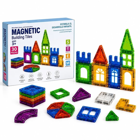 Bloques Magnéticos Construcción Imanes Didáctico STEM 30 Piezas: Creatividad y Aprendizaje Tridimensional