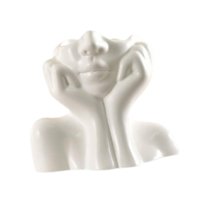 Magideal - Jarrón De Cerámica De Media Cara, Estilo Rústico, Para Estantería, Estilo Minimalista, Con Flores Blancas.