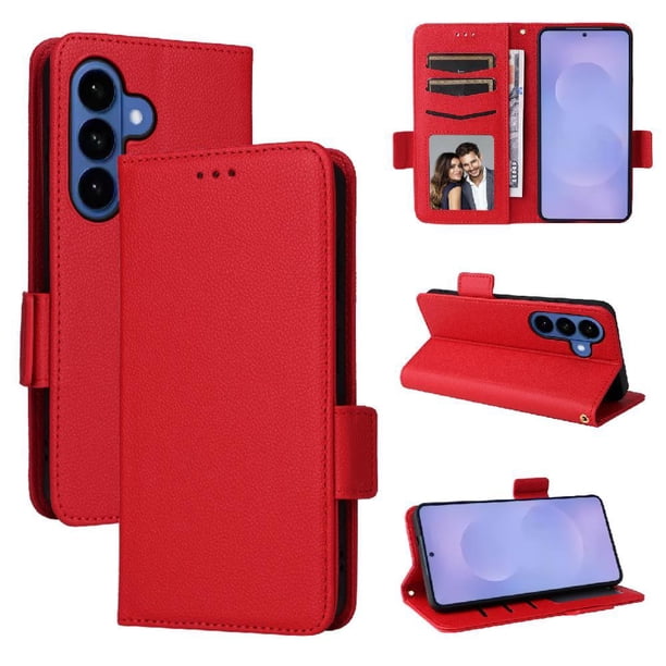 Funda Cartera para Samsung Galaxy S26 Plus Tapa Flip con Ranuras y Soporte Rojo