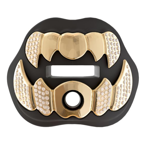 Protector Bucal de Fútbol LeCool con Correa Conectada – Protector Bucal 3D Beast Chrome para Adultos y Jóvenes – Flujo de Aire Máximo y Protección Dental (Negro, con Diamantes)
