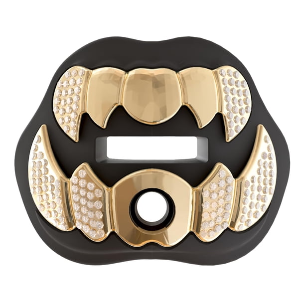 Protector Bucal de Fútbol LeCool con Correa Conectada – Protector Bucal 3D Beast Chrome para Adultos y Jóvenes – Flujo de Aire Máximo y Protección Dental (Negro, con Diamantes)