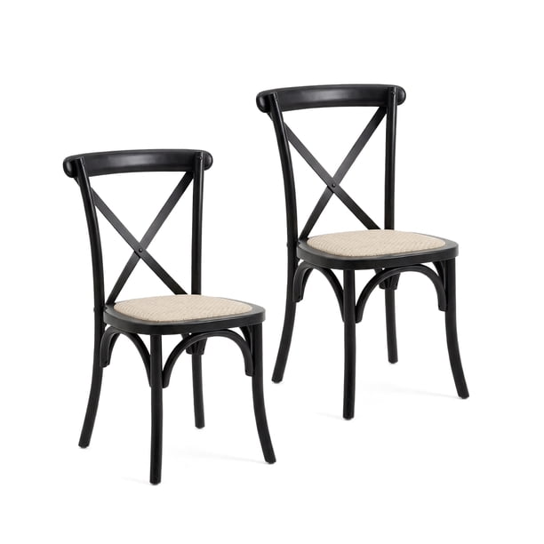 Pack 2 Sillas Comedor Madera Ratán Apilables Crossback Negra