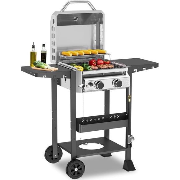 Parrilla de Gas Propano COWSAR 2 Quemadores 16000 BTU Acero Inoxidable
