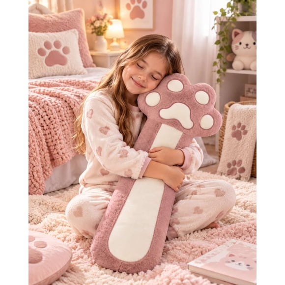 Almohada Cojín Largo Huella De Gato Peluche Suave 70 cm