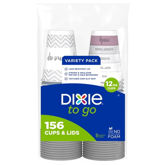 Vasos de café de papel Dixie To Go de 350 ml con tapas, 156 unidades