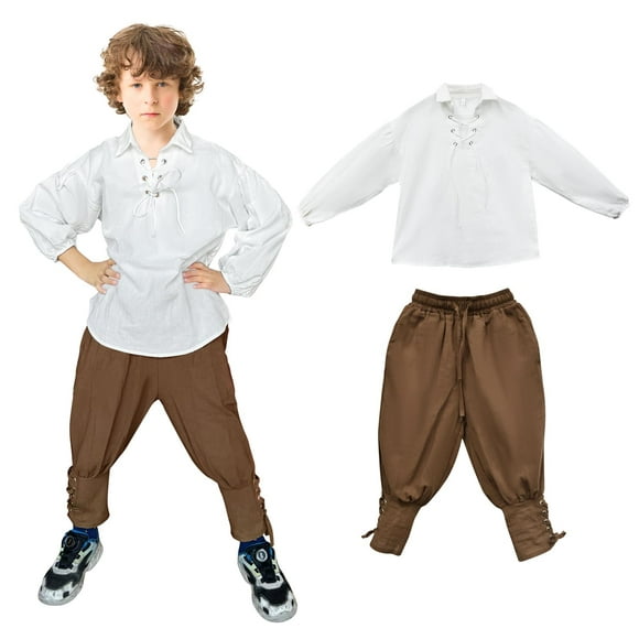 Disfraz de pirata medieval para niño Prebene, blanco y marrón, talla 10-12