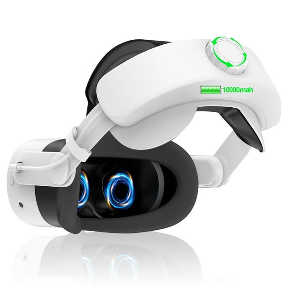 Compatible con Meta Quest 3S Correa ajustable para la cabeza con batería recargable de carga rápida de 10000mAh, cómodo cojín para la cabeza-Blanco