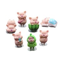 Magideal - 7X Figuritas De Cerdo En Miniatura, Decoración Para Salpicadero De Coche, Estatua De Animales De Dibujos Animados Bonitos Para Sala De Estar, Regalos Sin Tapete