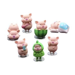 Magideal - 7X Figuritas De Cerdo En Miniatura, Decoración Para Salpicadero De Coche, Estatua De Animales De Dibujos Animados Bonitos Para Sala De Estar, Regalos Sin Tapete