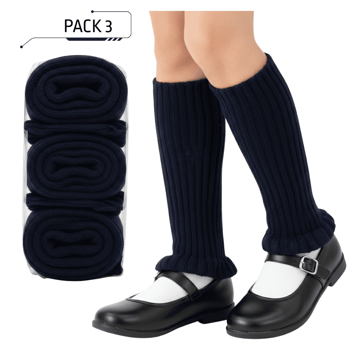 Genérico - Pack 3 Polainas De Lana Para Niñas - Azul Clásico - Talle Único