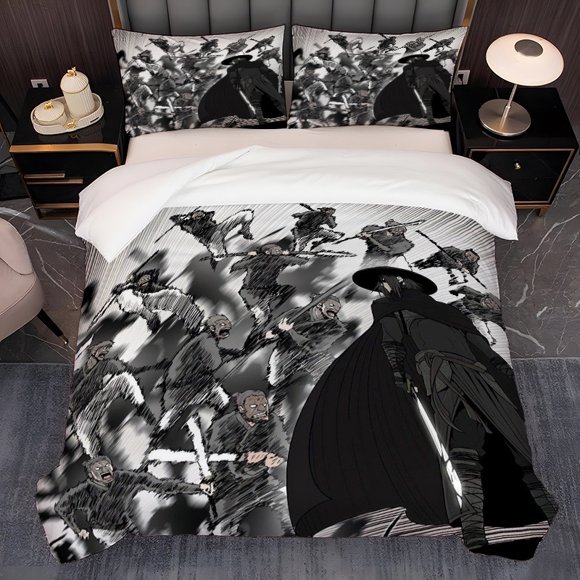 3pcs North Sword Rivers And Lakes Black Robe Swordsman Fighting Against Enemies Theme Korean Style Ins Style Printing Bedding Three-Piece Set Duvet Cover Pillowcase Set