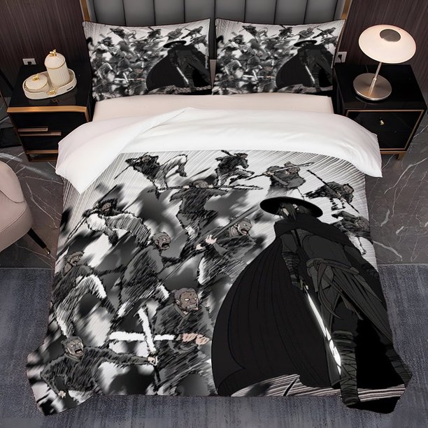3pcs North Sword Rivers And Lakes Black Robe Swordsman Fighting Against Enemies Theme Korean Style Ins Style Printing Bedding Three-Piece Set Duvet Cover Pillowcase Set