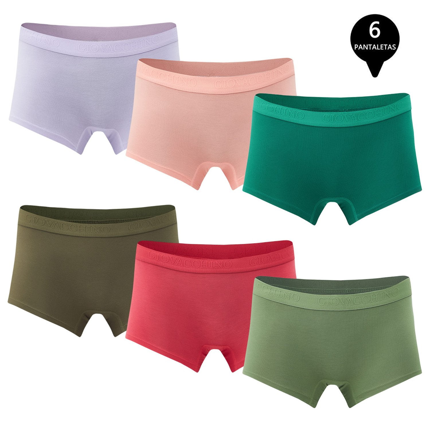 Giovacchino - Pack De 6 Calzones Boxer Pantaleta Bambú Mujer