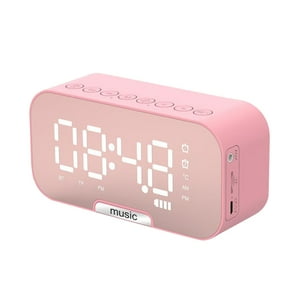 Importclick - Radio Reloj Despertador Digital Parlante Bluetooth Y Espejo Rosa