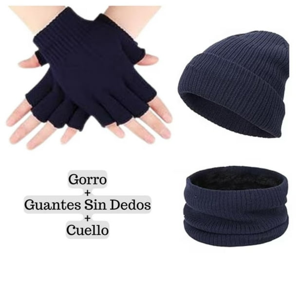 Guantes De Lana Sin Dedos + Gorro Beanie y Cuello Polar Para Jovenes y ...