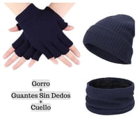 Mercado Ideas - Guantes De Lana Sin Dedos + Gorro Beanie Y Cuello Polar Para Jovenes Y Adultos