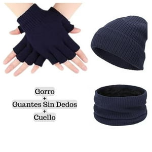 Mercado Ideas - Guantes De Lana Sin Dedos + Gorro Beanie Y Cuello Polar Para Jovenes Y Adultos