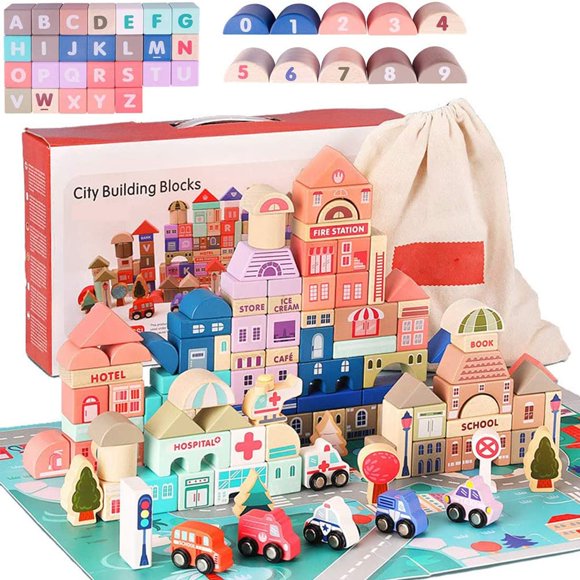Juego de paraguas City Building Blocks, 115 piezas, con rompecabezas y bolsa