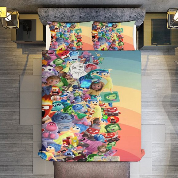 3 Piece Bedding SetInside Out Angry Sadness Joy Disgust Disgust Comforter Set for Kids Boys Teen Tween 3D Lightweight Microfiber Bedding Sets