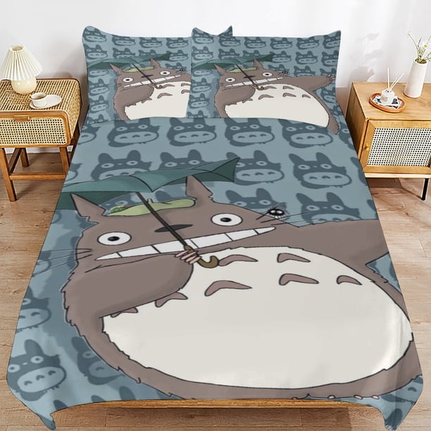x74 My Neighbor Totoro Bed Duvet Cover Microfiber Bedding Sets 3D Printed Lightweight 3 Piece Comforter Sets, 1 Duvet Cover And 2 Pillow Shams for Kids Boys Girls 79"x90" jn74