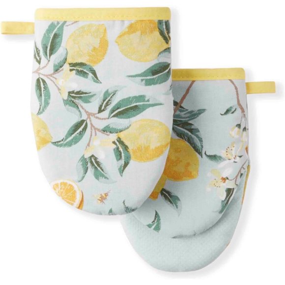 Martha Stewart Lemon Whimsy Mini Oven Mitt 2-Pack Set, Yellow