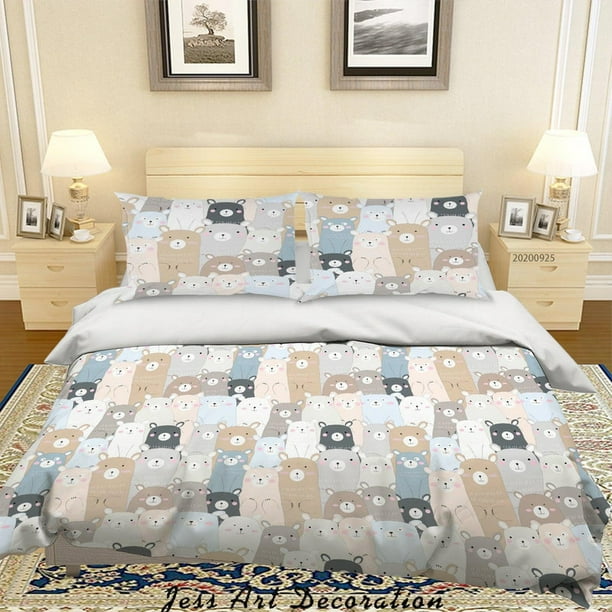 3D Dibujos animados de animales Oso Patrón Funda de edredón Set de ropa de cama Set Funda nórdica