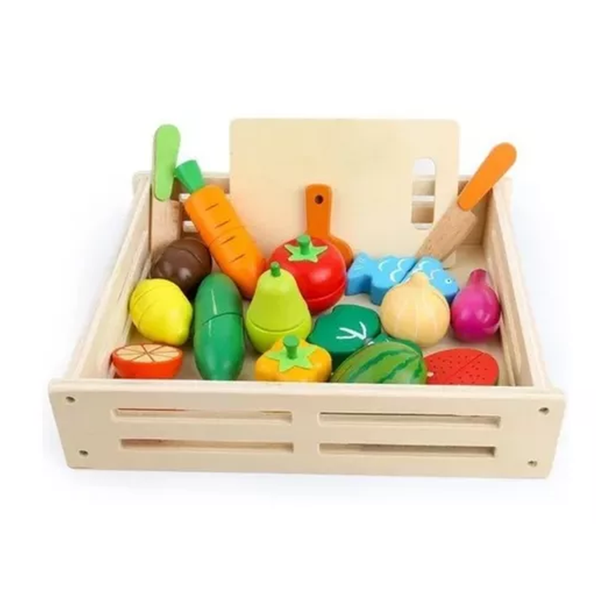Genérico - Set Corta Frutas Y Verduras Madera Con Imán, Juego 17 Piezas Multicolor