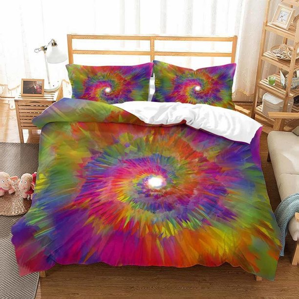 Tie Dye Rainbow Dandelion Quilt Duvet Cover Set Super Kids Soft3-Piece Bedding Set