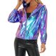 thumbnail image 1 of Chaqueta Metálica con Capucha Holográfica Brillante de Manga Larga con Cremallera para Mujer INSPIRE CHIC XL Azul Púrpura, 1 of 5