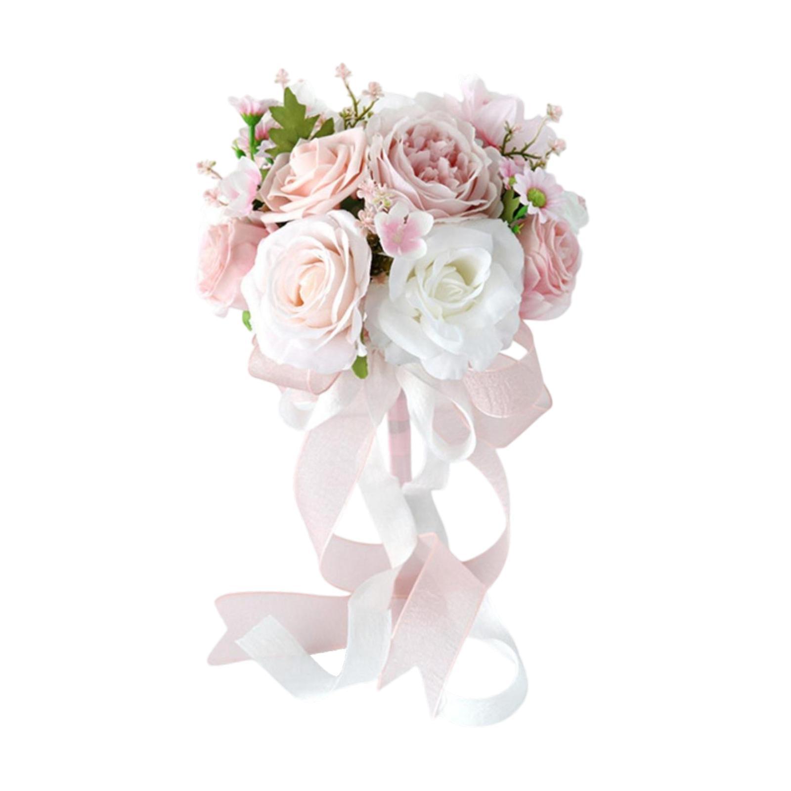 Magideal - Bouquet Nupcial Decoración De Flores De Mano Nupcial Adorno Romántico Lanzamiento Flores De Rosas Para El Día De San Valentín Festival Al Aire Libre Rosa Blanco