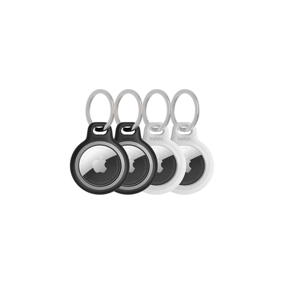Soporte para AirTag Belkin Reflective Secure con llavero, color negro y blanco