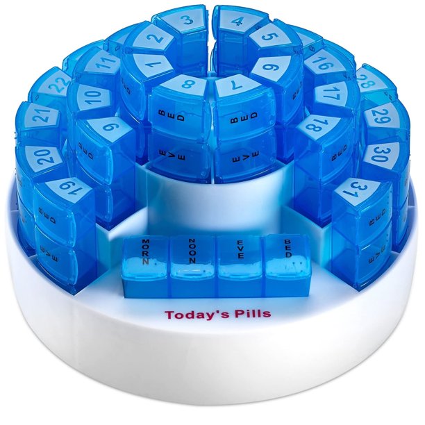 Caja Mensual de Pastillas MEDca - Organización Inteligente de Recetas con 31 Compartimentos, Azul