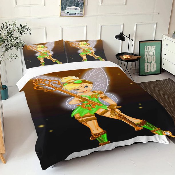 Tinker Bell duvet cover pillowcase, boy girl duvet cover family room bedroom bedding set kids gift queen size double bed Bed Sheets