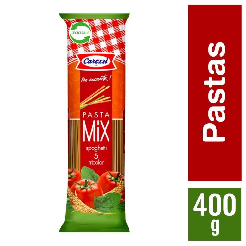 Fideo Pasta Mix Spaghetti N°5 Tricolor Bolsa 400 g Carozzi