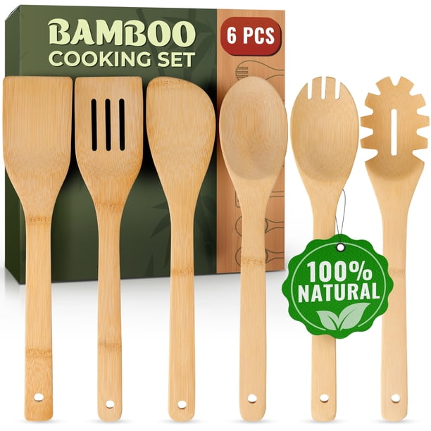 Juego de cucharas de bambú Woodenhouse 6 piezas, seguro para superficies antiadherentes